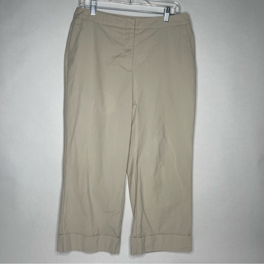 New York & Company Stretch Pants Women's Size 10 Khaki Wide Leg Cuffed Cropped‎